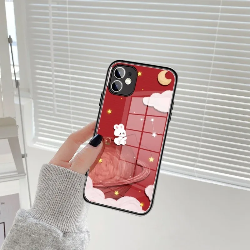 Cute rabbit animal Phone Case Glass for IPhone 11 12 13 14 Pro XR XS MAX 8 X 7 14 Plus SE 13 Pro Design Iphone Covers