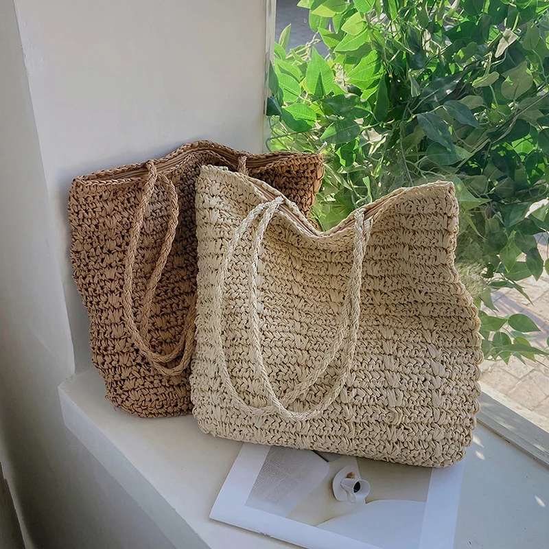 

Bohemia Style Straw Bag For Women Handmade Woven Totes Bag Summer Beach Bags Vacation Travel Shoulder Bags Vacation Tote Bolsa