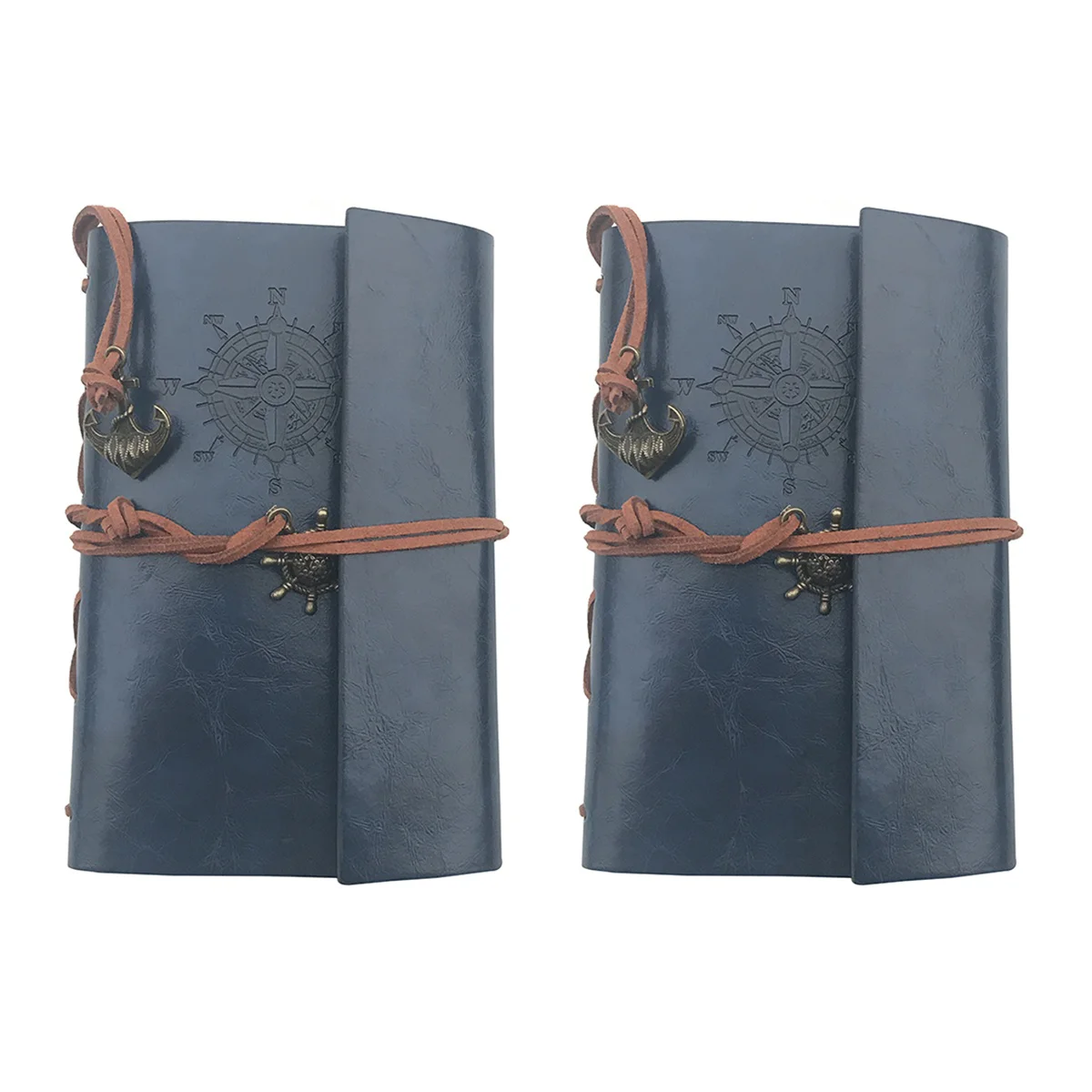 

2pcs Pirate Anchor PU Cover Loose-leaf String Bound Blank Notebook Notepad Travel Journal Diary Jotter (Navy Blue)