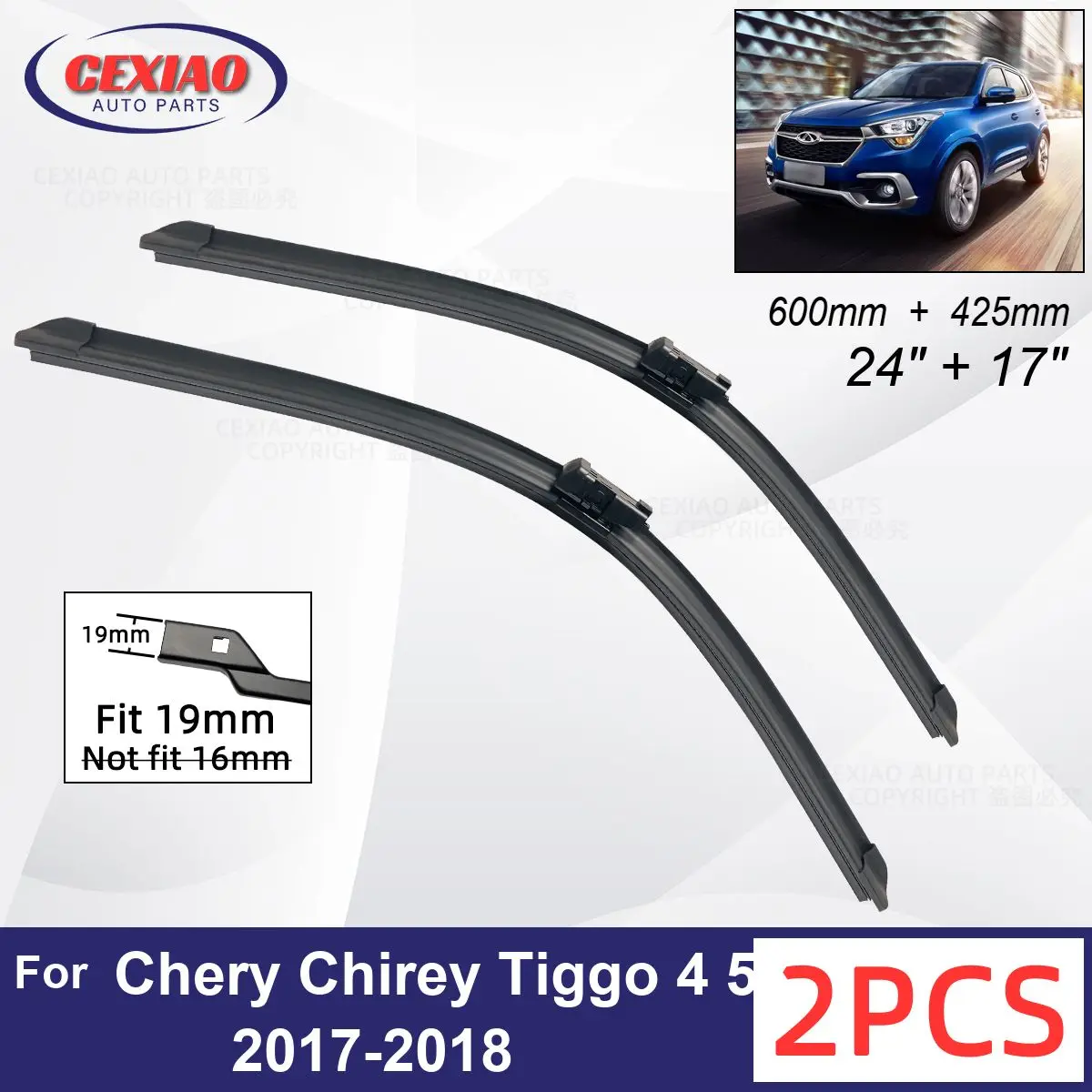 

Car Wiper For Chery Chirey Tiggo 4 5X 2017-2018 Front Wiper Blades Soft Rubber Windscreen Wipers Auto Windshield 600mm + 425mm