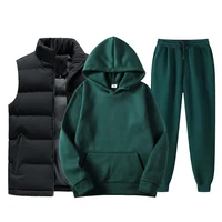 winter men solid color casual mens vest hoodies pants 3 piece sets tracksuit trendy sportswear suit male men clothing set