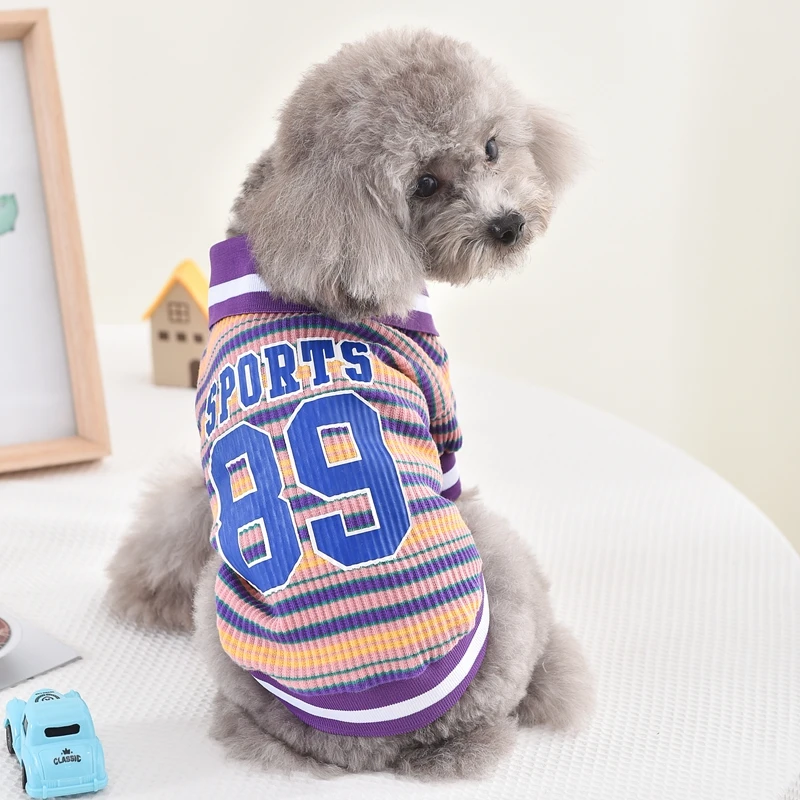

Colorful Stripe French Bulldog Terrier Sweatshirt T Shirt Summer Clothing For Dog Puppy Small Medium Animal Pet Outfit Apparels