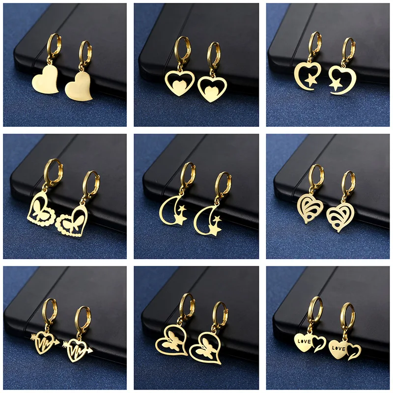 

Stainless Steel Simple Cute Sweet Heart Buckle Hoop Earrings for Women Fashion Heart-shaped Circle Piercing Earrings Jewelry