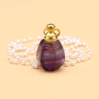 natural stone perfume bottle pendant necklace fluorite bottle long freshwater pearl bead chain for party birthday gift 15x31mm