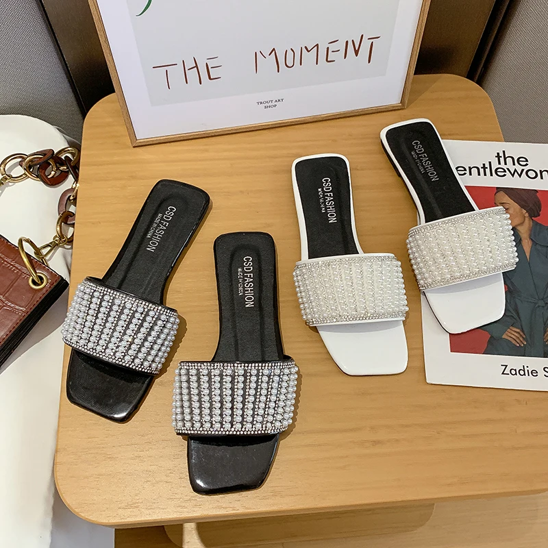 Сланцы женские на плоской подошве Пляжная модная верхняя одежда шлепанцы с