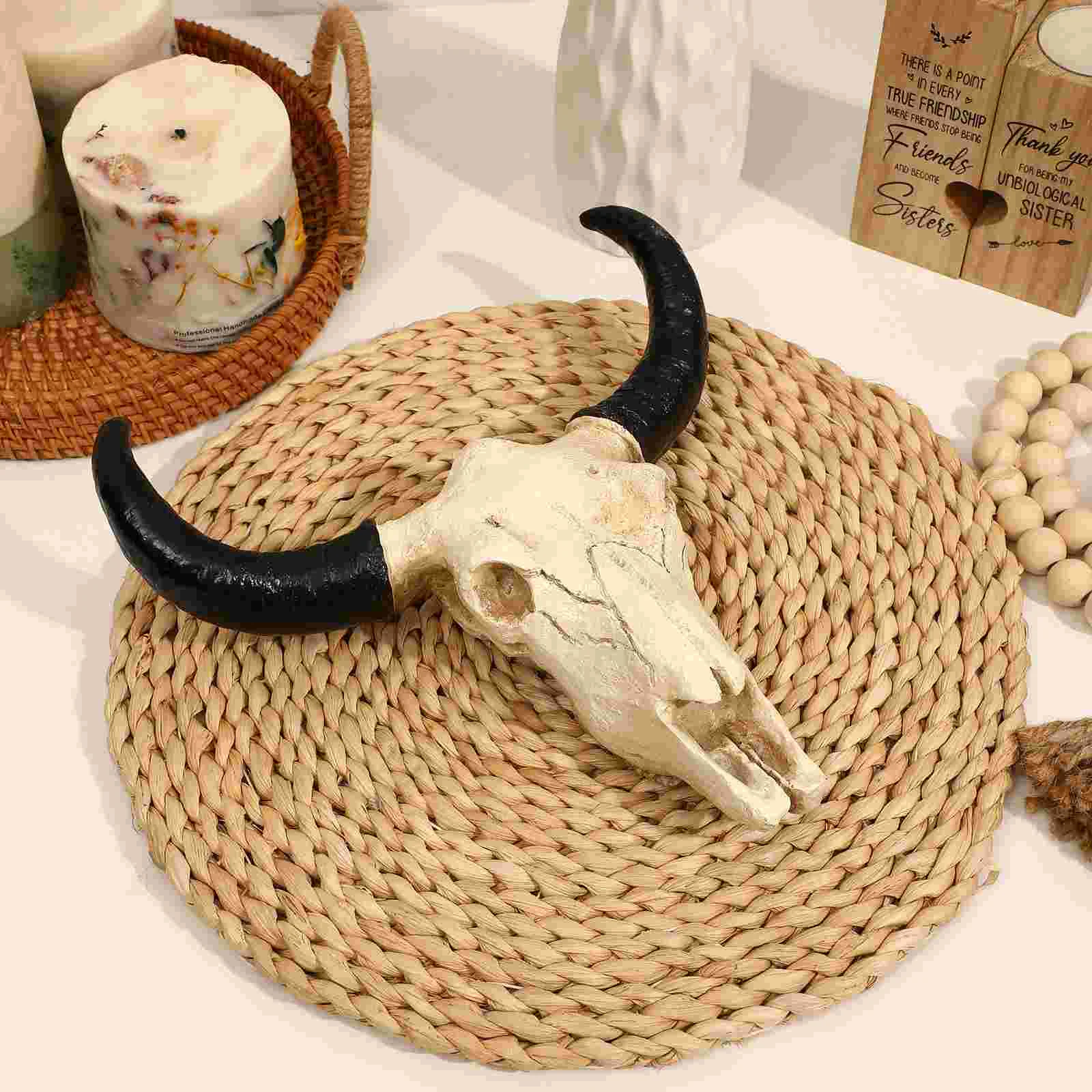 

Long Horn Cow Wall Hanging Ornament Resin Bull Decor for Home Office Toros