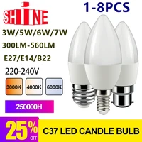 led candle bulb c37 3w 5w 6w 7w 3000k 4000k 6000k e14 b22 220v 240v 6000k for home decoration led lamp home decoration