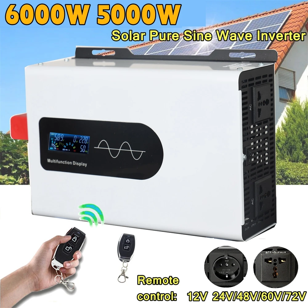 

Pure Sine Wave Inverter 110/120/220V Power 6000W 6KW Solar Car Inverters With Remote Control Double Socket Converter
