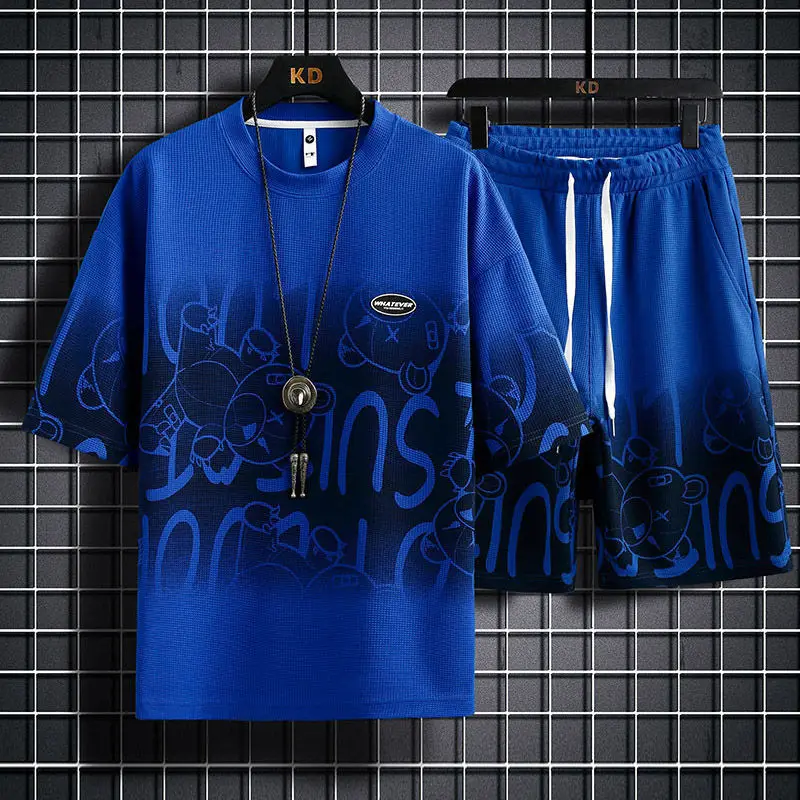 

Summer Short Sleeve T Shirt Casual Sportswear Clothes For Men Clothes Tracksuit Men Summer Youth Five-Point Pants Two-Piece Set