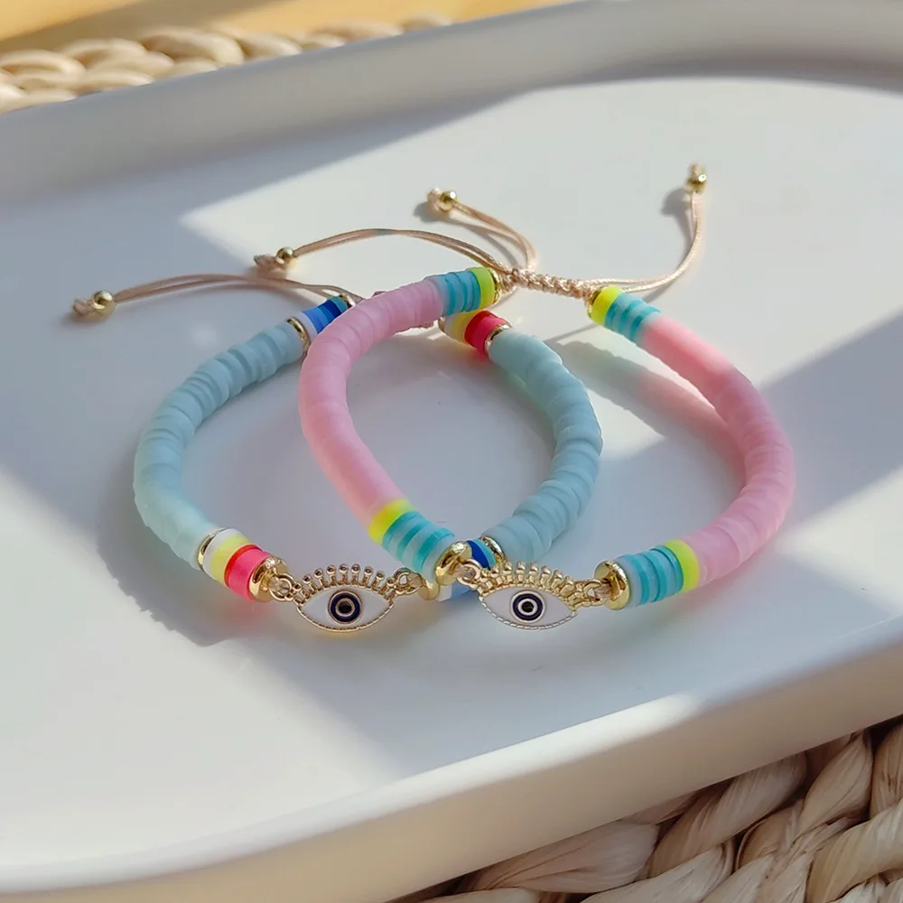 

NEW Turkish Evil Eye Charm Polymer Clay Beads Bracelet for Women Bangles Jewelry Pulseras Gift