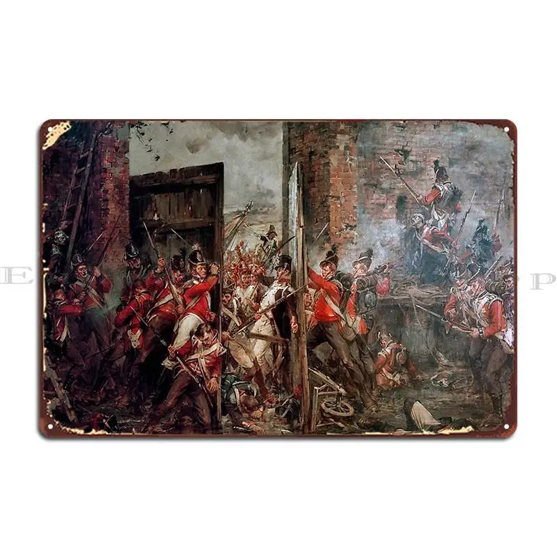 Фото 1815 Наполеоновские войны, битва Ватерлоо, закрывающие ворота в Hougoumont, металлическая вывеска с принтом, настенная роспись, классический жестяной знак, плакат №1
