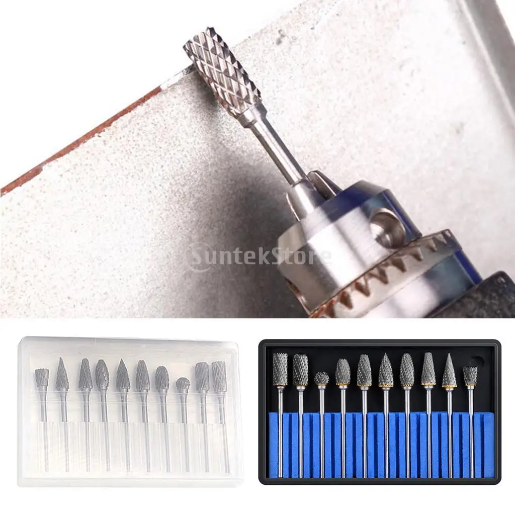 

10pcs Double Slot Tungsten Steel Solid Carbide Burrs Rotary Files Diamond Grinding Die Drill Milling Carving Bit