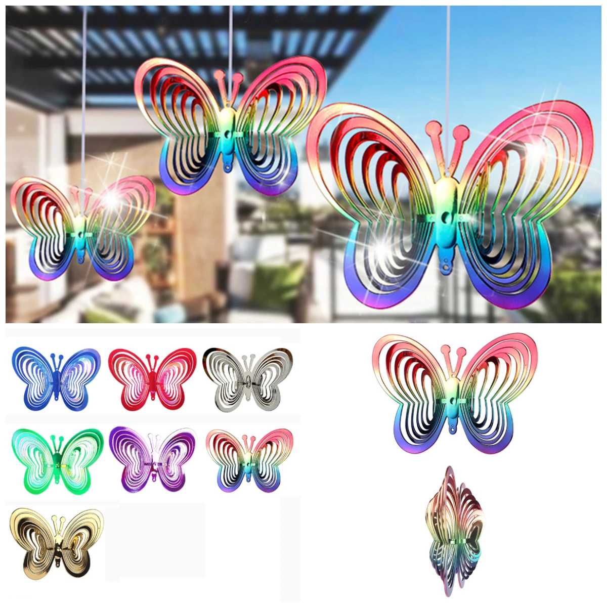 Butterfly Wind Spinner ABS Wind Catcher Love Rotating Wind Chime Butterfly Reflective Scarer Hanging Ornament Garden Decorations