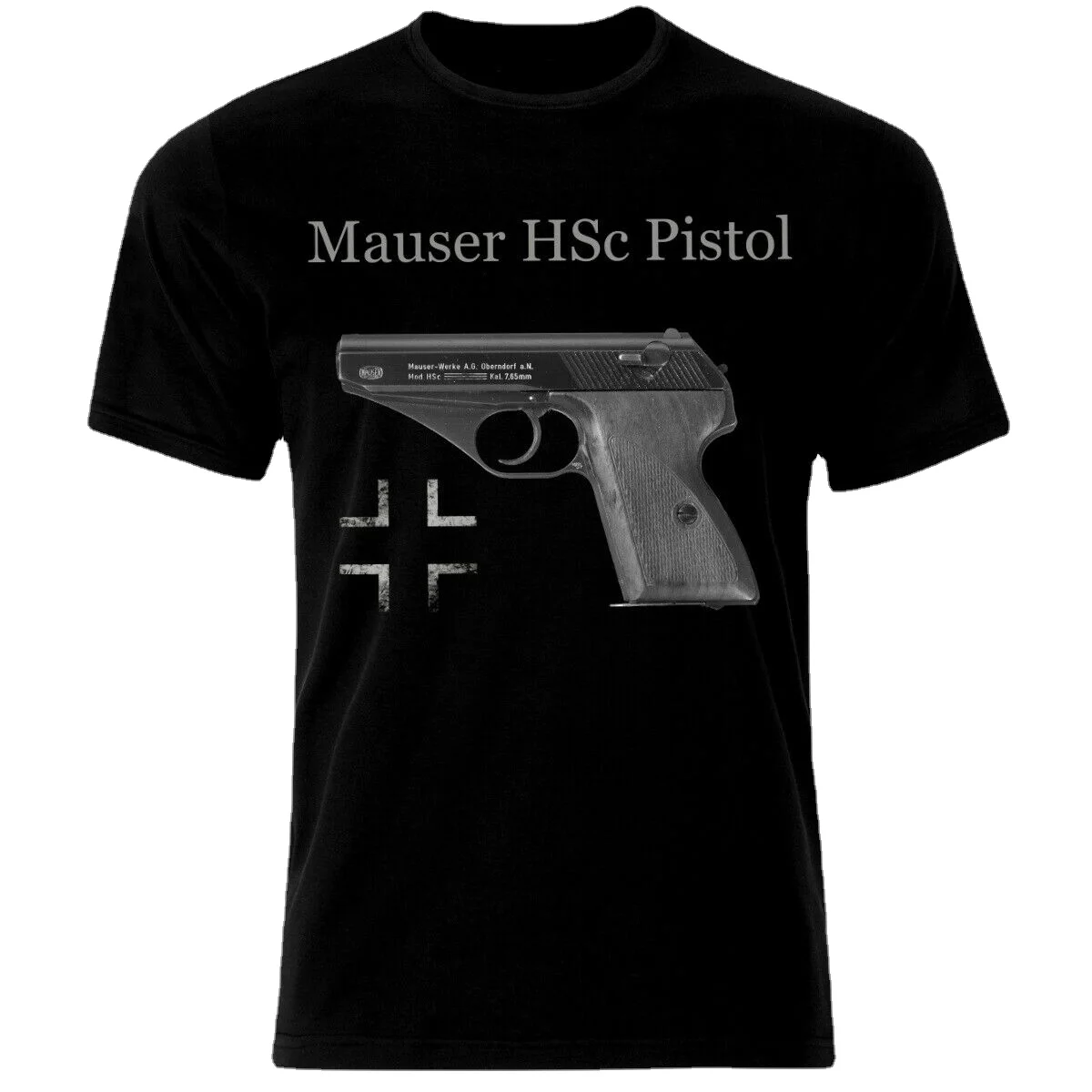 

Пистолет Mauser HSC. Немецкая футболка в стиле милитари с пистолетом. Летняя Хлопковая мужская футболка с коротким рукавом и круглым вырезом, Новинка