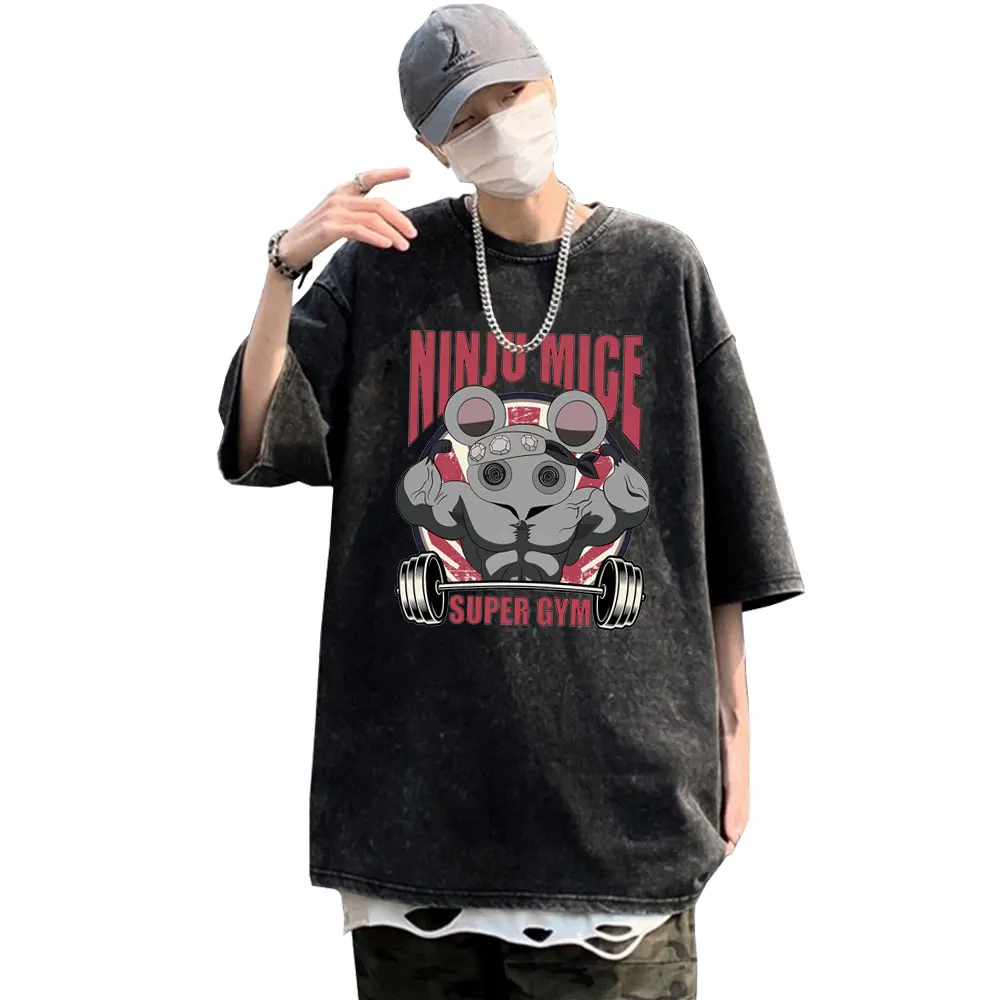 

Tengen Uzui Ninju Mice T Shirs Kimetsu No Yaiba Tshirt Tanjiro Cotton Tees Demon Slayer T-shirt Men Wash Vintage Black Tee Shirt