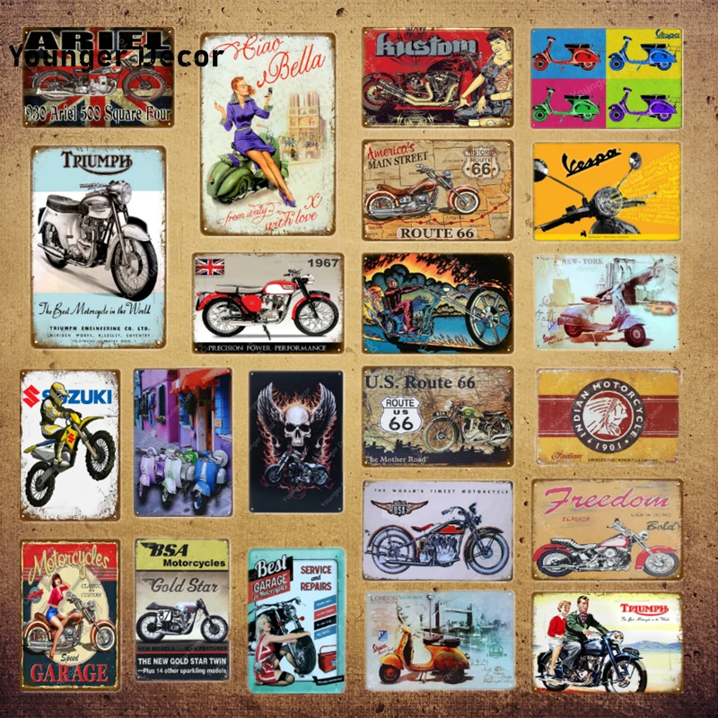 

Classic Vespa Electrombile Metal Signs Ariel MV Agusta Motor Car Poster Pub Bar Wall Decoration Motorcycles Garage Decor Sticker