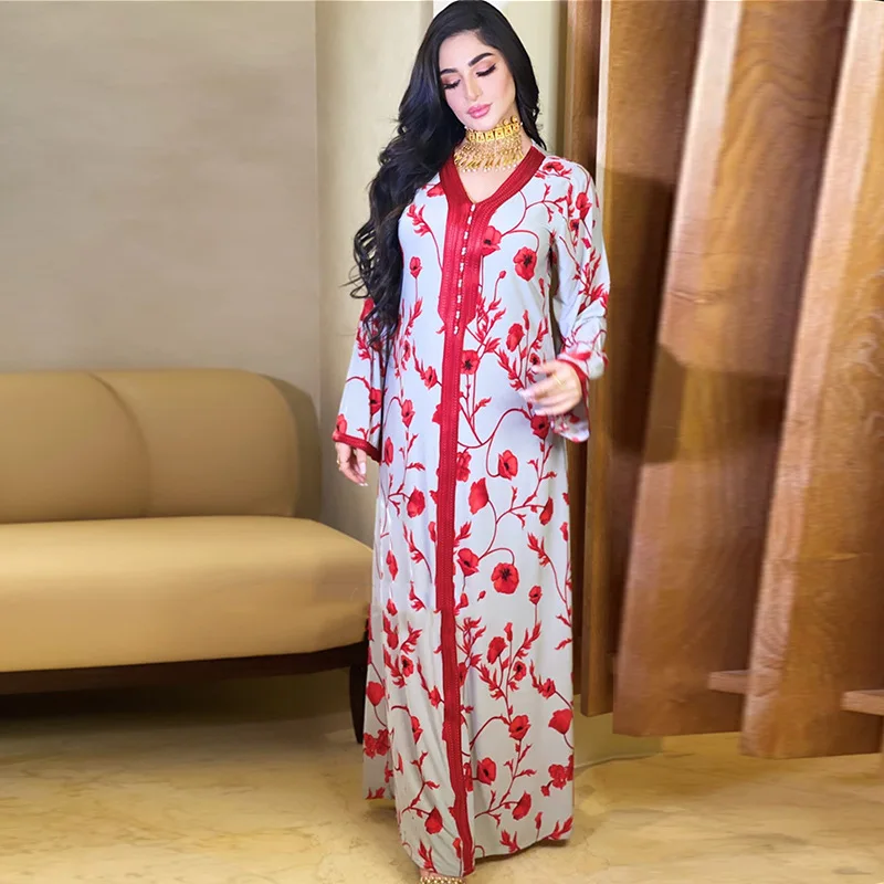 Ramadan Eid Mubarak Red Abaya Dubai Turkey Islam Bangladesh Arabic Muslim Dress Abayas For Women Robe Longue Femme Musulmane