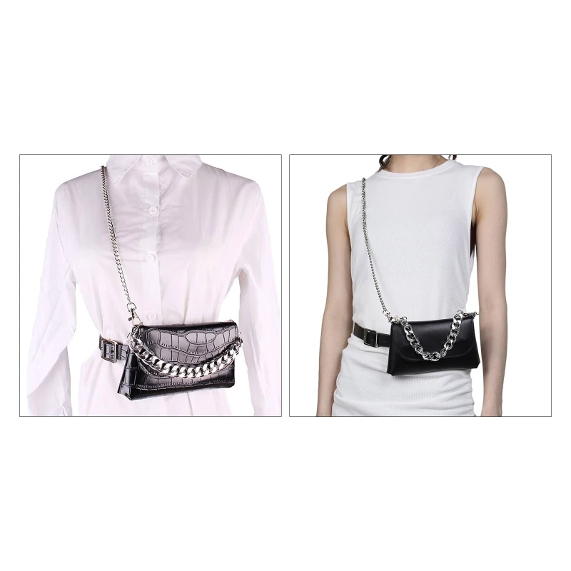 

Black Crocodile Pattern Waist Bag Women Ins Fashion Faux Leather Waist Belt DXAA