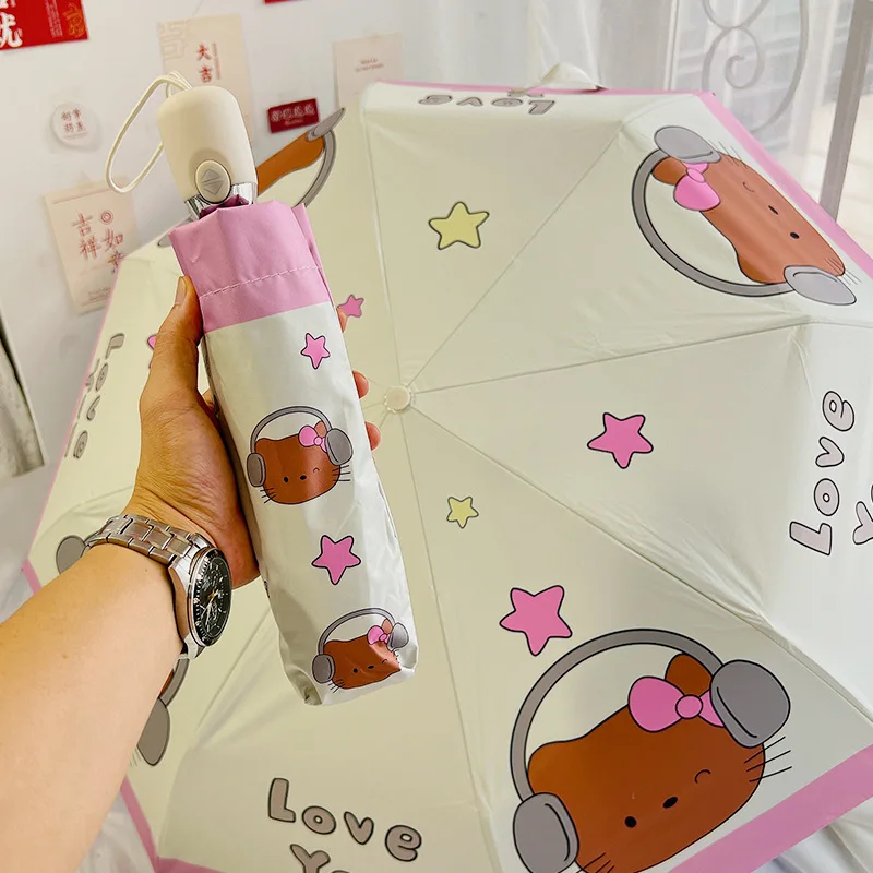 

Kawaii Sanrio Umbrella Hello Kittys Cute Student Rainy Folding Sun Uv Protection Portable Folding Sunshade Cartoons Toys Girls