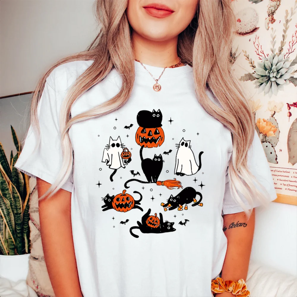 Милая рубашка на Хэллоуин с изображением призрака кошки рубашки тыквы и кота