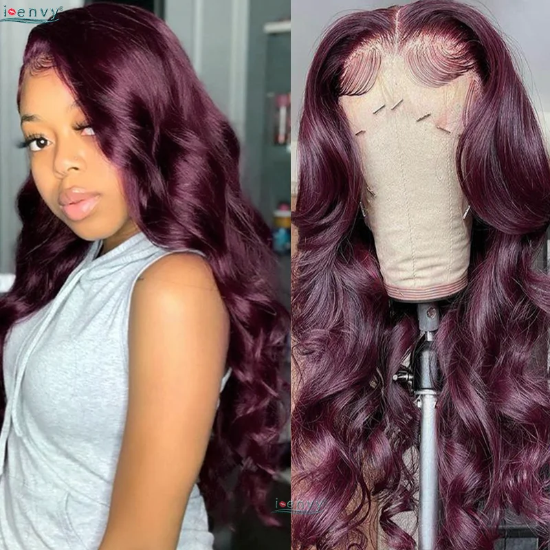 Red Lace Front Human Hair Wig Colored HD Transparent Lace Frontal Wig Body Wave 13x4 Burgundy Lace Front Wigs for Women Remy