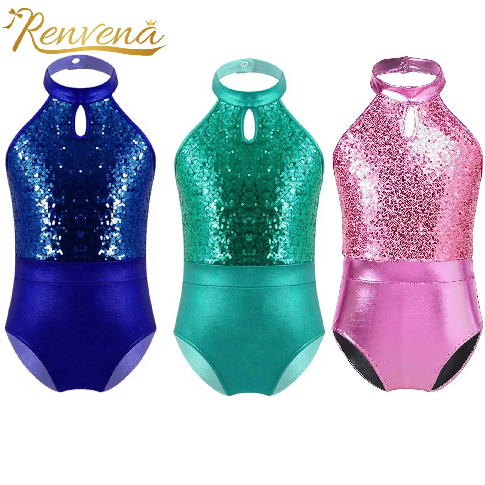 

Kids Sequins Splice Metallic Gymnastics Leotard Ballet Clothes Children Dance Wear Gymnastics Bodysuit For Girls Dance Jumpsuit