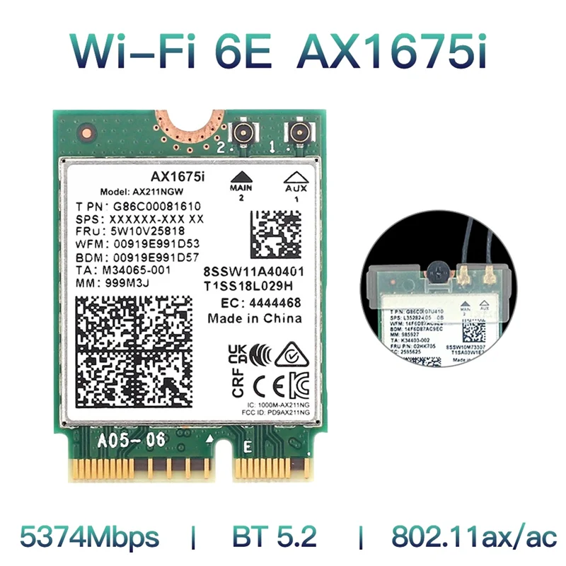 AX1675I Wi-Fi карта 6E M.2 ключ E CNVio 2 три диапазона 4G/5G/6 ГГц беспроводная AX211 для Bluetooth 5.2