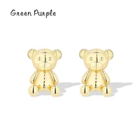 18k gold elegant cute bear stud earrings for women real 925 sterling silver 2022 fine trend earring new luxury quality jewelry