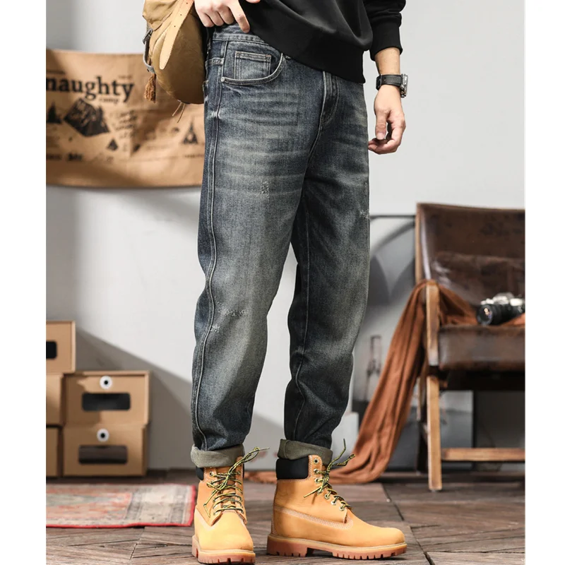 Men's Wear Vintage Loose Blue Large Jeans 2022 Autumn and Winter New Pattern Fashion Versatile Straight Cylinder Trousers Female