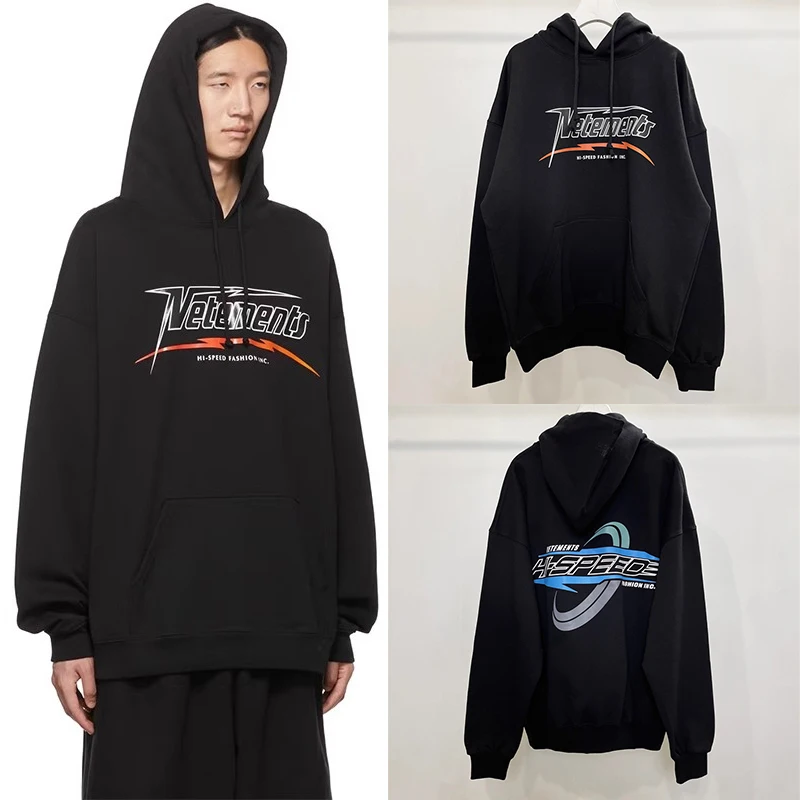 

23FW Black Streetwear Fashion Vetements Hoodies Men Women 1:1 Letter Print Logo Drawstring Pocket Casual VTM Hooded Sweatshirts