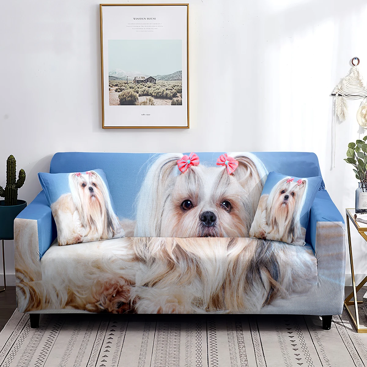 

Dog Lover Stretch Sofa Cover Shih Tzu Dog Domestic Printed Couch Covers Washable Slipcovers Furniture Protector from Dust Stain