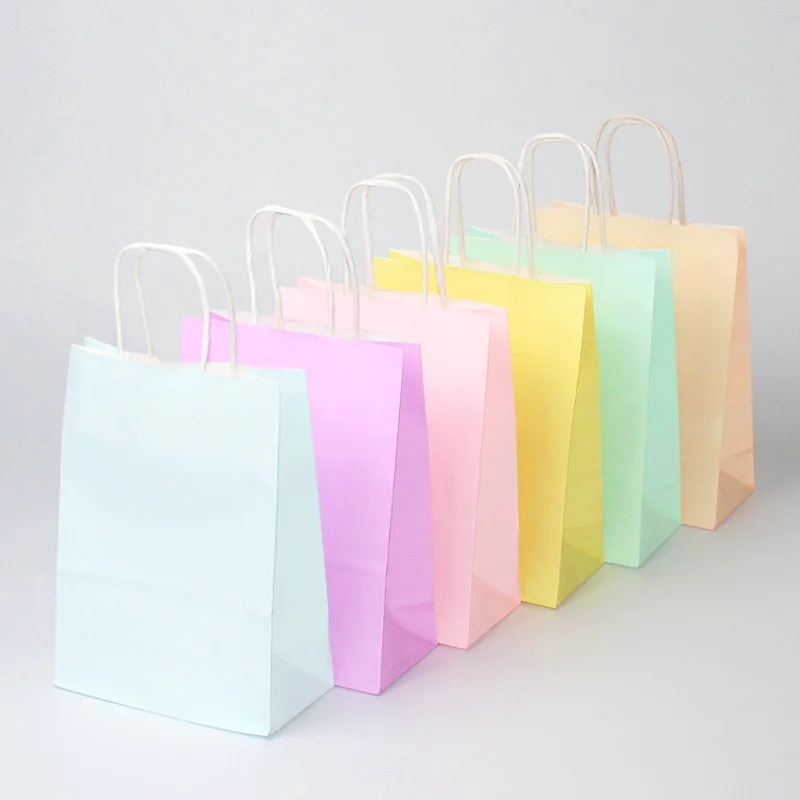 6pcs Kraft Paper Gift Bags Blue/Pink Pastel Bags Candy Rainbow Pastel Party Decoration Baby Shower