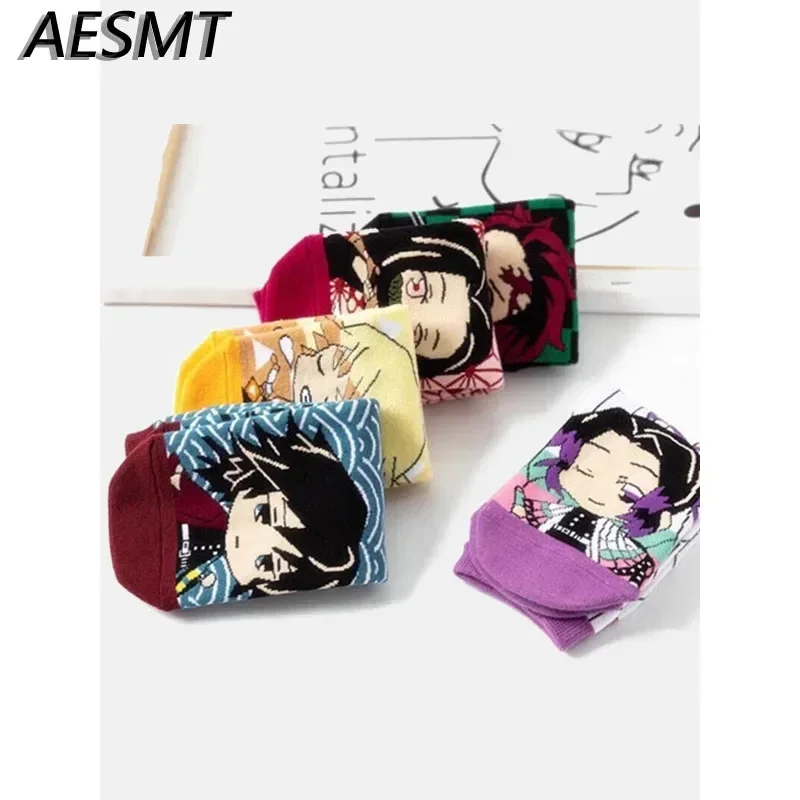 Фото 5 шт. аниме Kimetsu No Yaiba носки реквизит для косплея аниме Kamado Tanjirou Nezuko мультфильмы хлопковые носки Хэллоуин вечерние №2