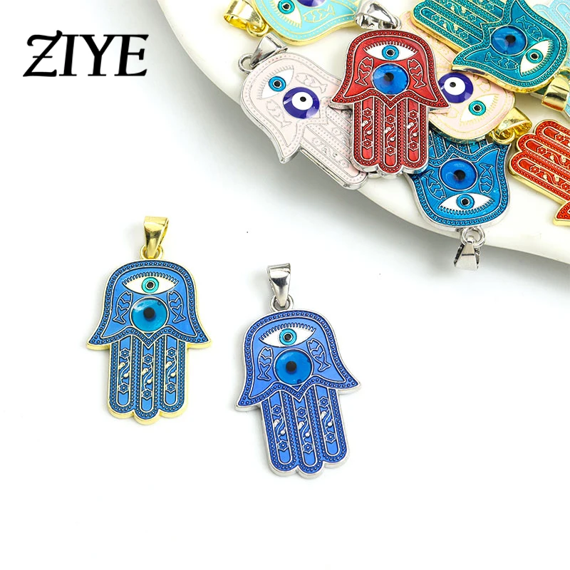 

5pcs Hamsa Hand Enamel Blue Turkish Evil Eye Charms Colorful Pendants DIY Findings Making Necklaces Earrings Accessories Jewelry