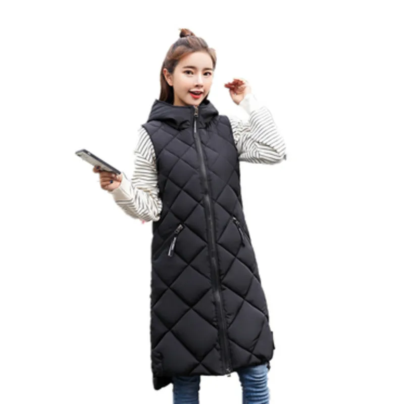 Women's Sleeveless Vest Long Down Jacket Solid Korea Hooded Padded Vests Loose Females 2022 Ladies Fashion Casual Winter Coat