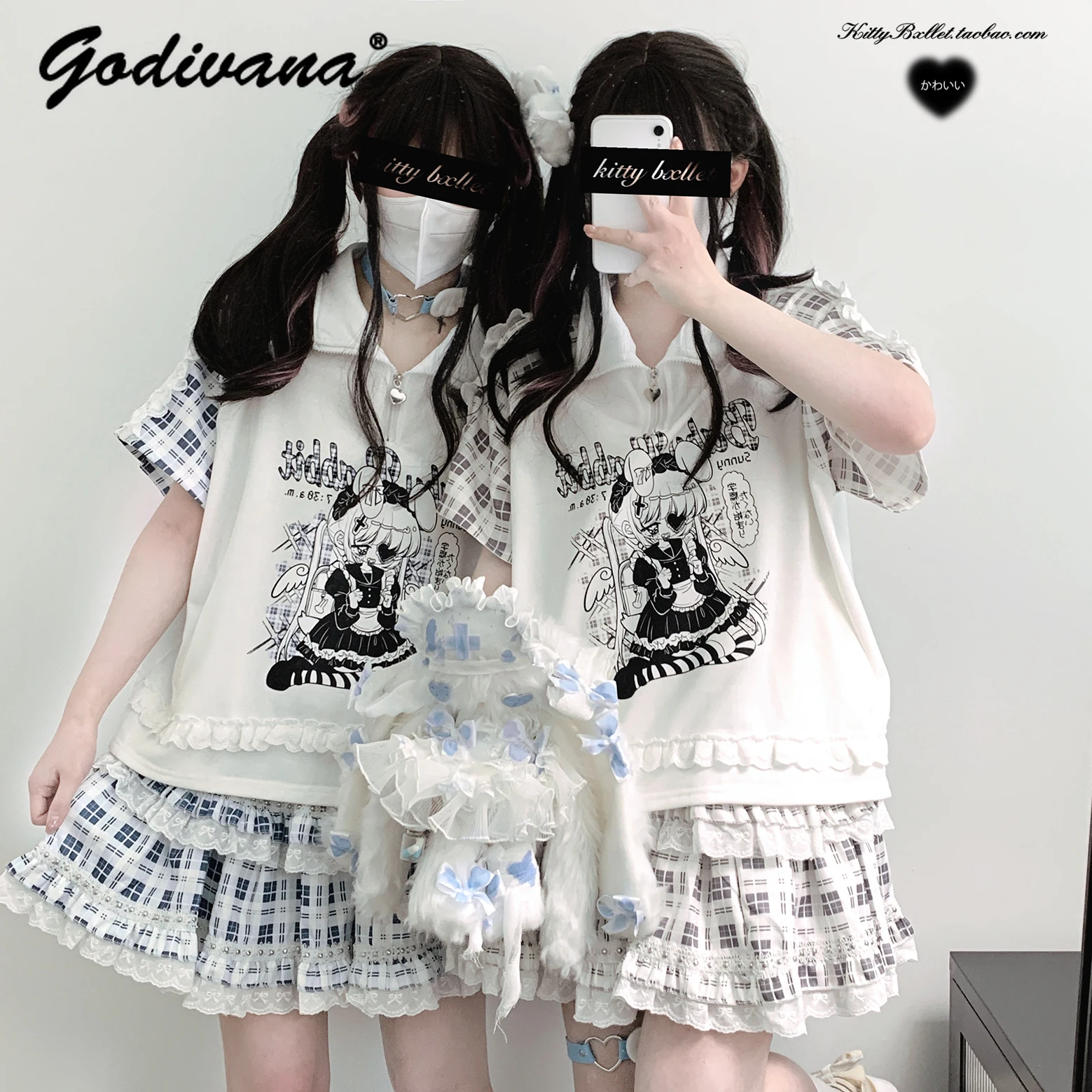 Футболка с коротким рукавом и воротником-поло в клетку