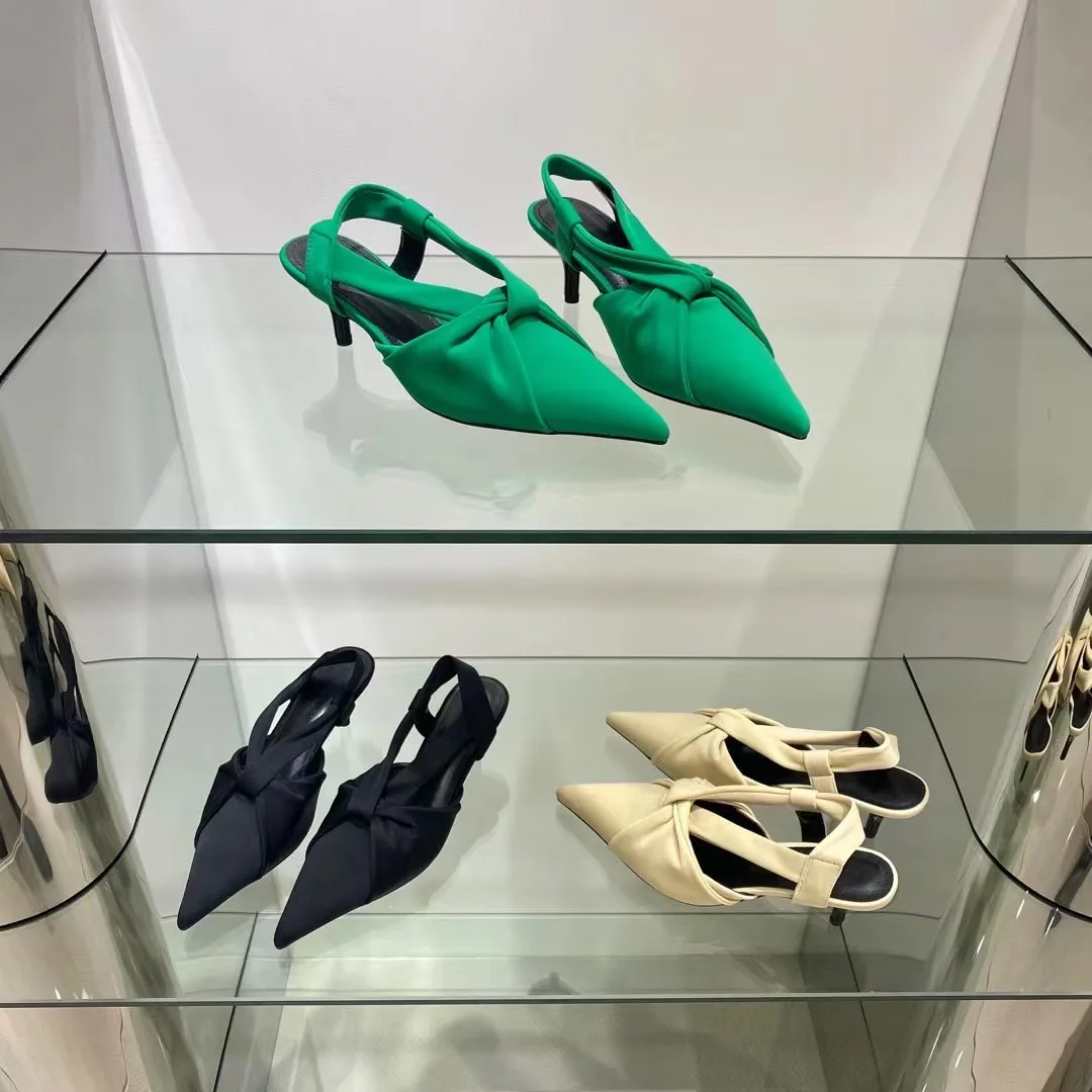 

Pointed Toe Women Sandals 2022 New Arrivals Black Beige Green Back Strap Summer Dress Shoes Thin High Heels Party Pumps Size 39