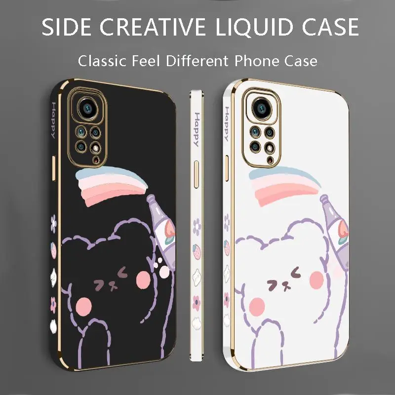 Rainbow Bear Luxury Plating Phone Case For Xiaomi Redmi Note 11 Pro Plus 12Pro Plus 11 11S 10 Pro 12 9S 8 Pro Cover
