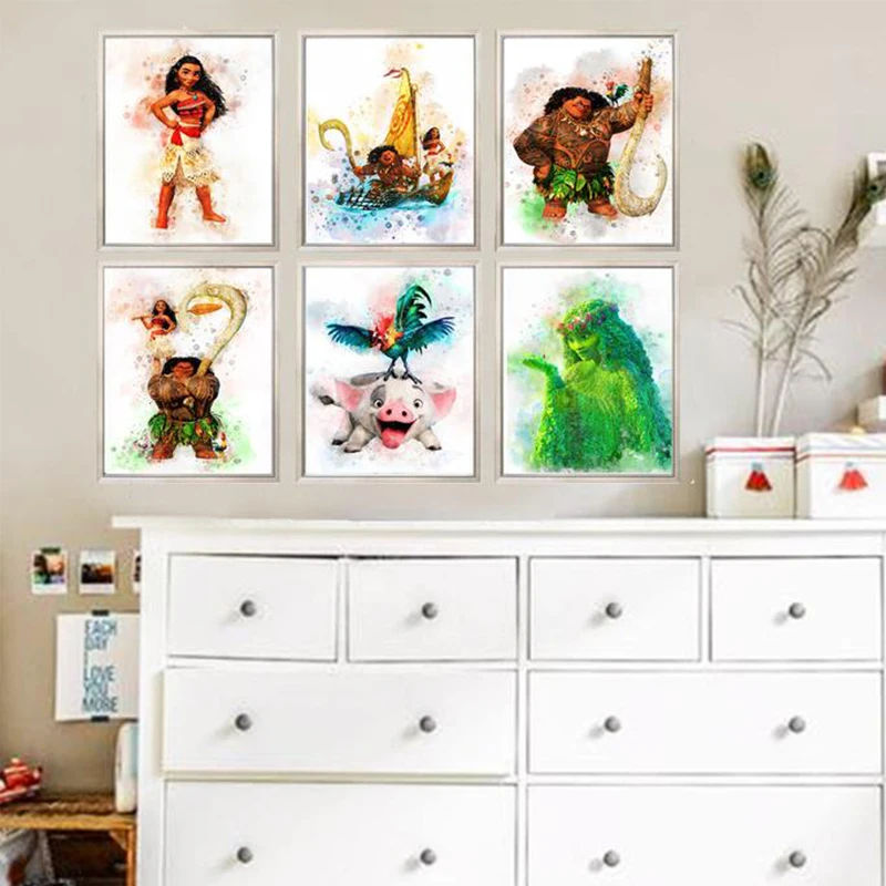 Постер акварельный Disney Моана какун Картина на холсте Maui Pua Hei TeFiti настенное