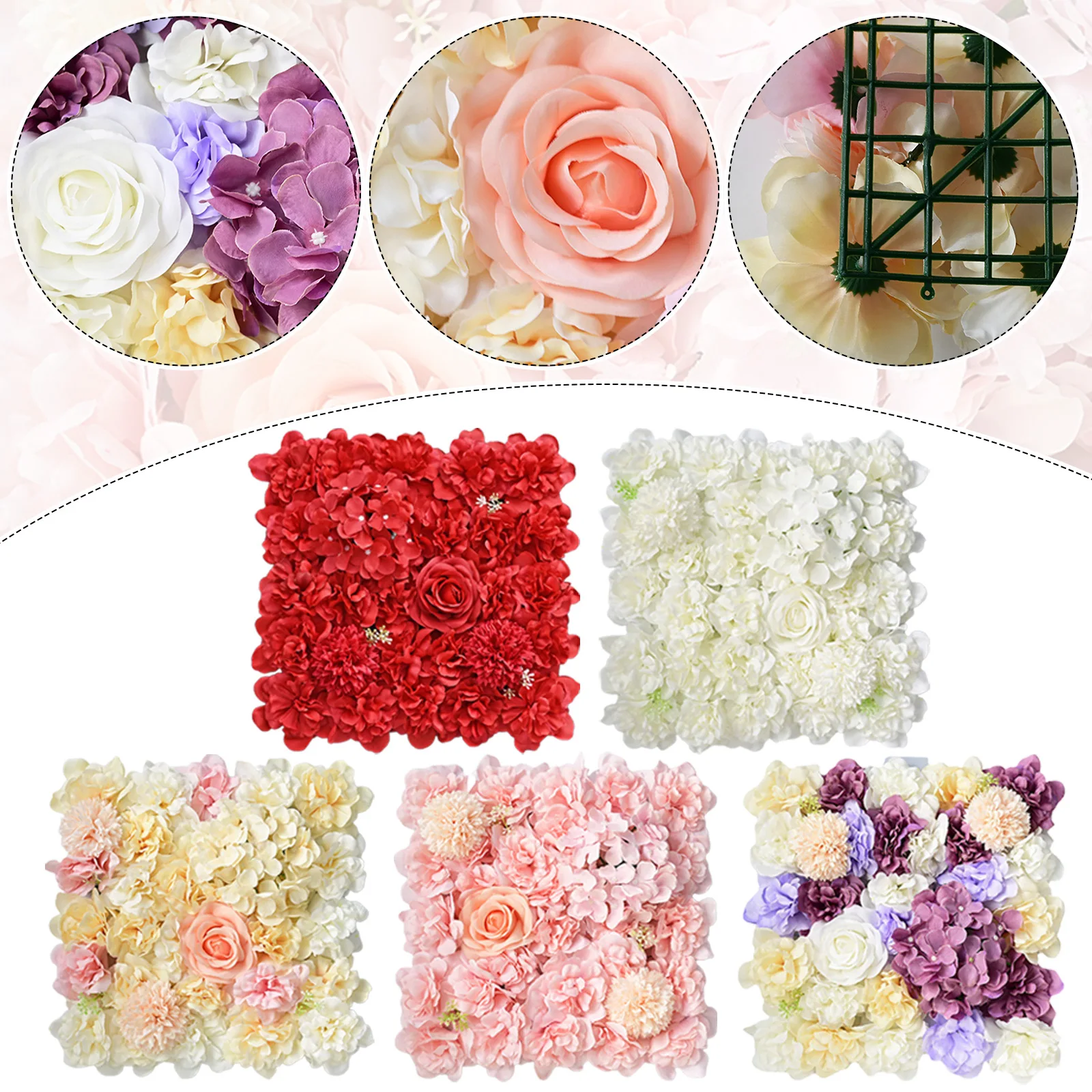 

2PCS Artificial Flowers Wall Panel 3D Flower Backdrop Faux Roses For Wall Party Wedding Bridal Babay Shower Outdoor Garden Decor