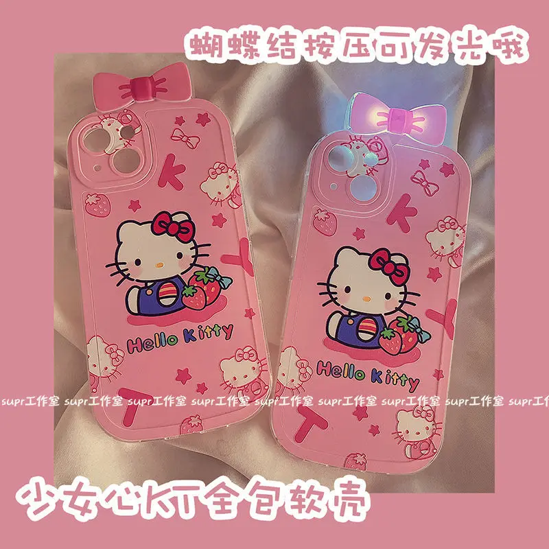 

Hello Kitty Kuromi Soft Case for iPhone13 12 11 Pro Max X XS MAX XR Mini Cartoon Strawberry Glow Bow Silicone Shockproof Cover