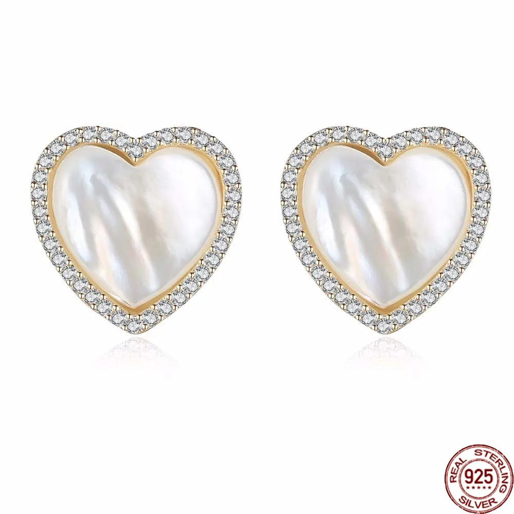 

BABIQU Classic Tiny White Seashell Inlay Heart Shape 925 Sterling Silver Stud Earrings for Women Delicate Earrings Fine Jewelry