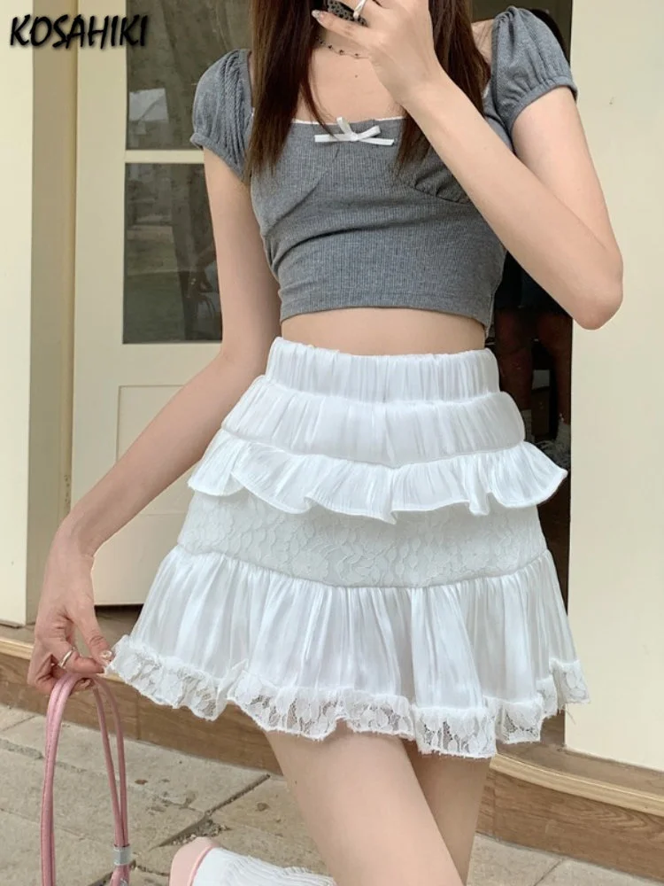 

Ruffled Sweet Skirts for Women High Waist Slim Fit A-line Gauze Jupe 2023 Faldas Mujer De Moda Fashion Mini Skirt Y2k Clothes