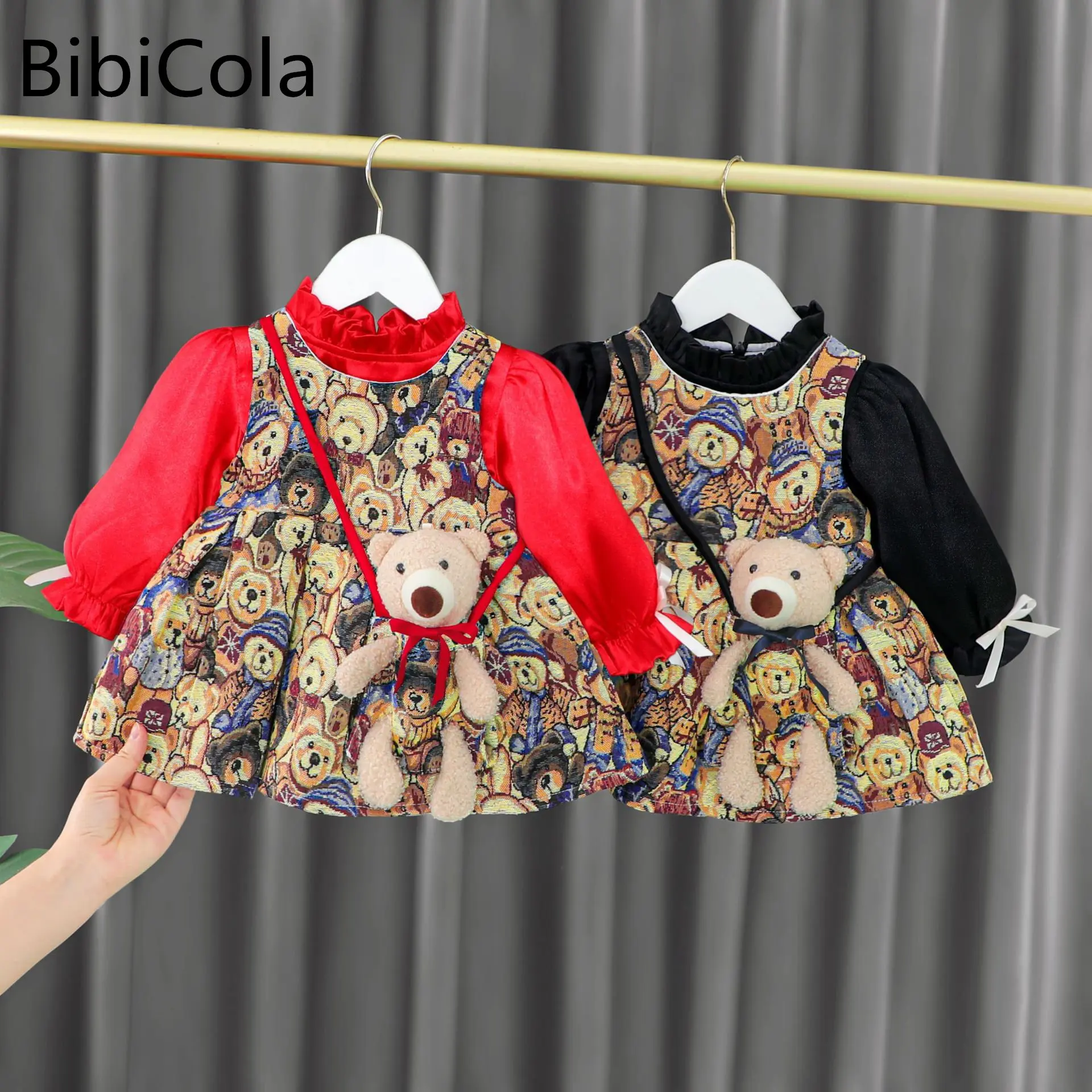 

Платье для малышей Новинка 2022 года; Сезон осень; Юбка трапециевидной формы с длинными рукавами и круглым вырезом для девочек; Хлопковая детс...