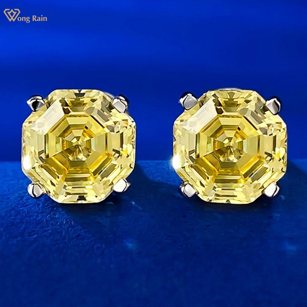 

Wong Rain 100% 925 Sterling Silver Asscher Cut 8*8MM Lab Sapphire Citrine Gemstone Ear Studs Earrings for Women Wedding Jewelry