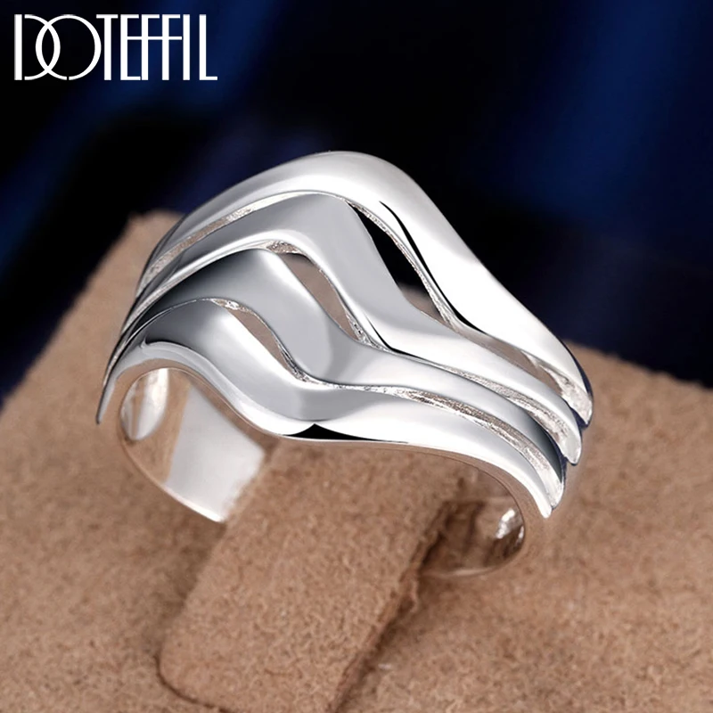 

DOTEFFIL 925 Sterling Silver Hollow Water Ripple Man Ring For Women Fashion Wedding Engagement Party Gift Charm Jewelry