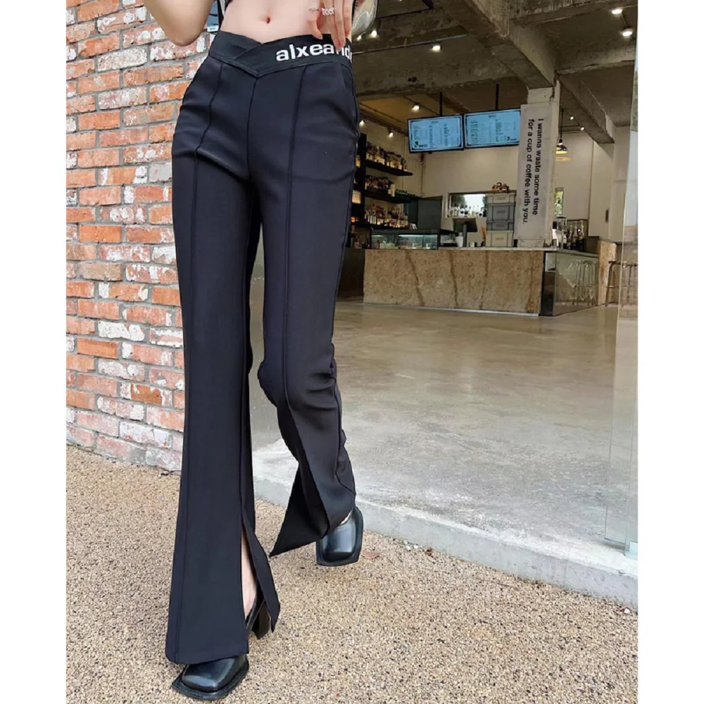 

2022 women's summer satin casual elastic waist flared pants New high quality fashion high waist trousers y2k clothes traf bra XL