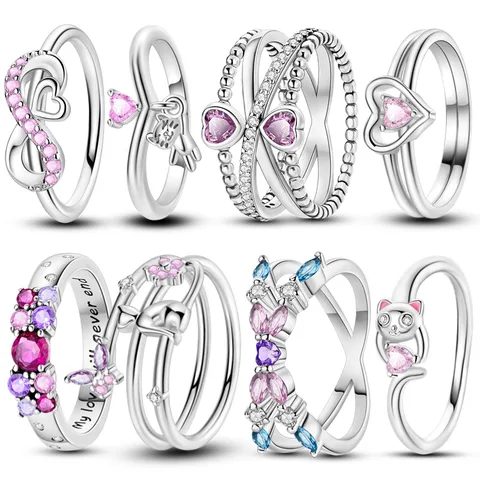 Женское кольцо из серебра 2024 пробы, с розовыми сердечками