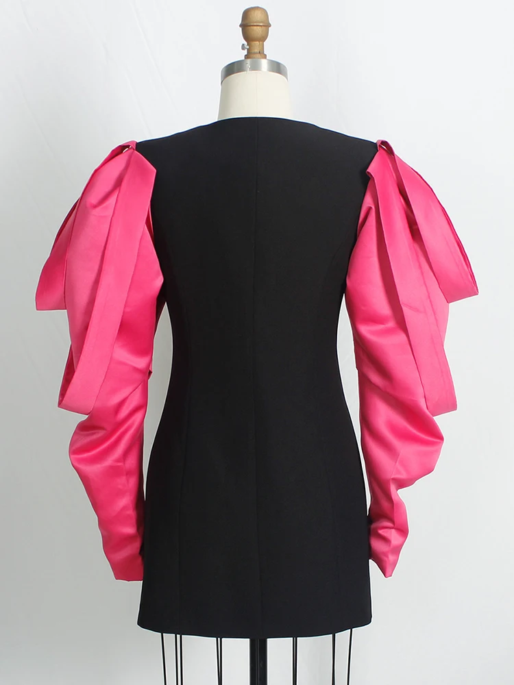 Color Contrast Blazer Outwear Women V-Neck Puff Sleeve Suit Top Printed Jacket Coat Ladies 2022 Autumn Winter enlarge