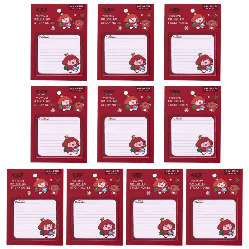 

Cartoon Christmas Sticky Notes Pads Set of 10 Pocket Notes Papers Self-ashesive To-do-list Notepad 20 Sheets/Pad Lined